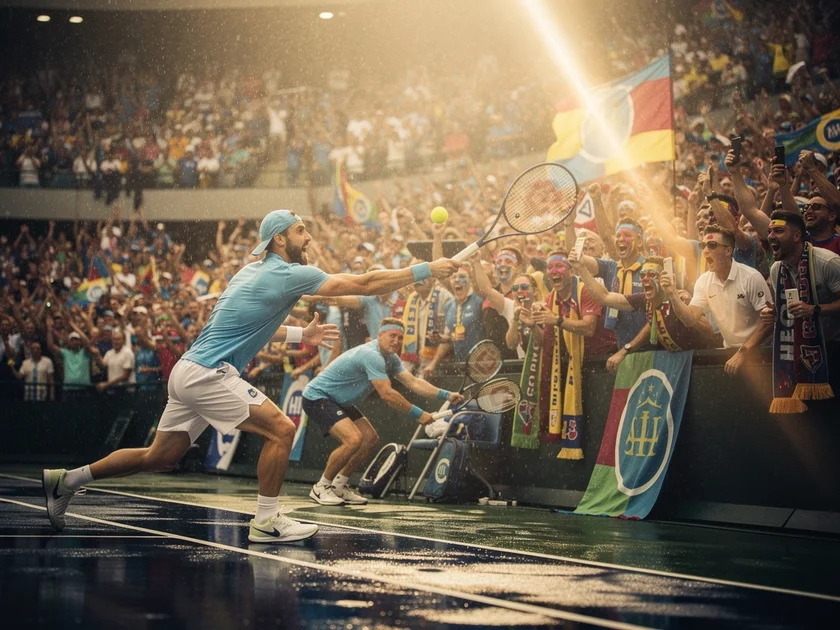 Aryna Sabalenka serving during a 2026 WTA professional tennis match on a hard court
