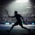 Daniil Medvedev serving during a 2026 ATP hard court match in concentrated form