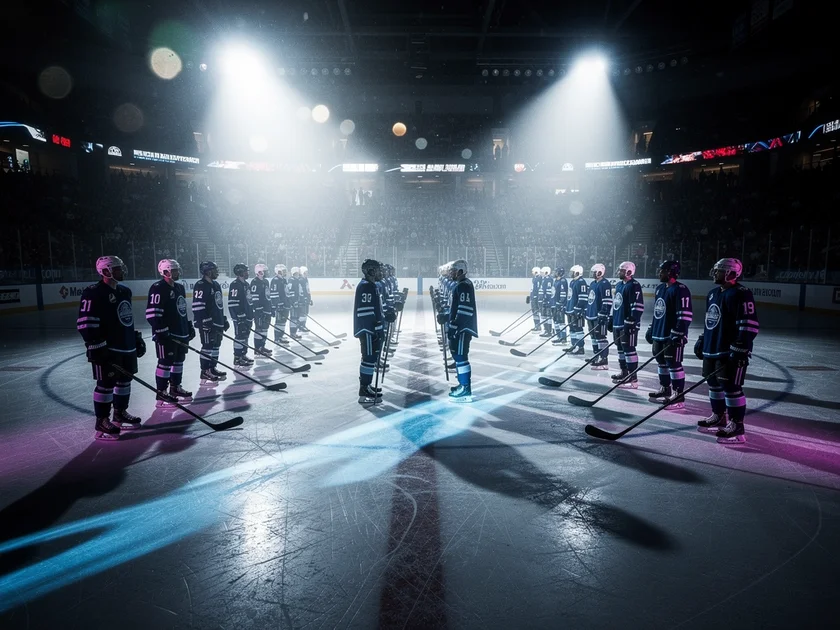 Detroit Red Wings players on ice at Little Caesars Arena during 2026 NHL Trade Deadline game