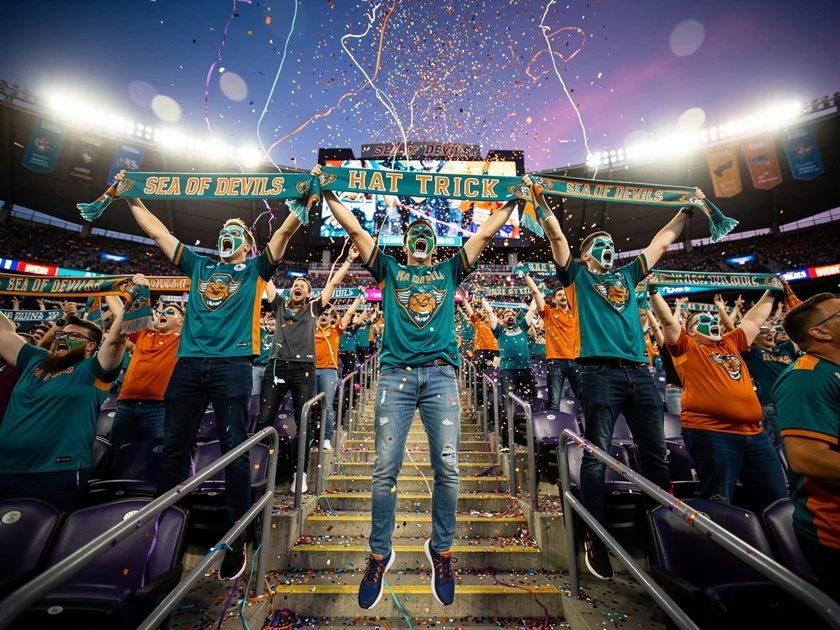 Jack Hughes of the New Jersey Devils celebrates his hat trick goal against the New York Rangers at P